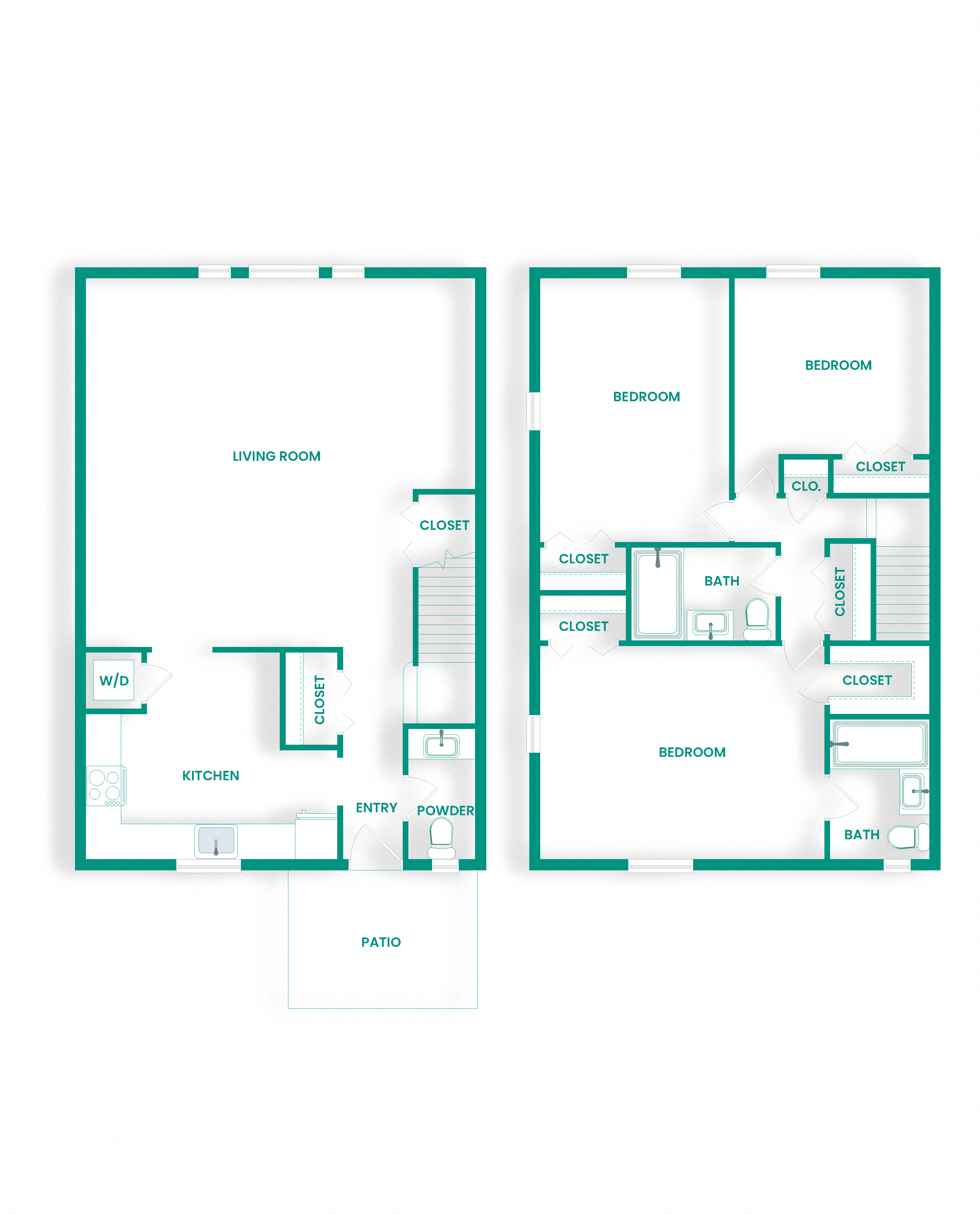 Floor plan for 3 beds, 2.5 baths, 1523 sqft